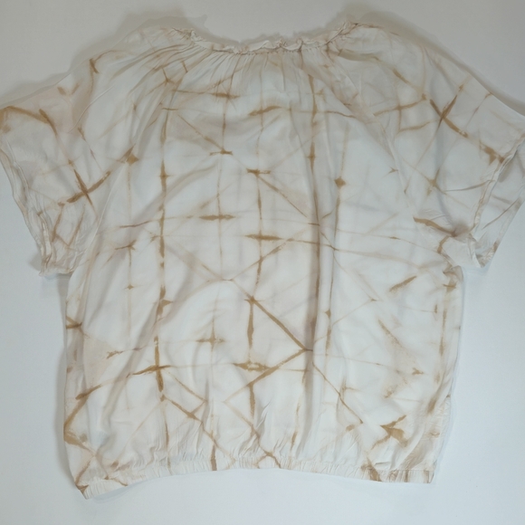 Cloth & Stone Shirt‎ Womens XL White Tan Tie Dye Peasant Ruffle Split Neck Boho - Picture 4 of 7